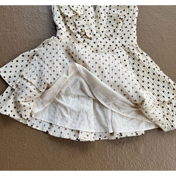 NEW LINE & DOT Kimmi Mini Dress Sz S Ivory Brown Dots Boho Ruffle Romantic - Picture 6 of 16